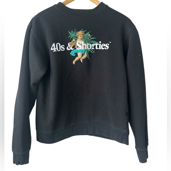 40s & Shorties Angel Plant Black Men’s Crewneck Sweatshirt - Picture 3 of 6